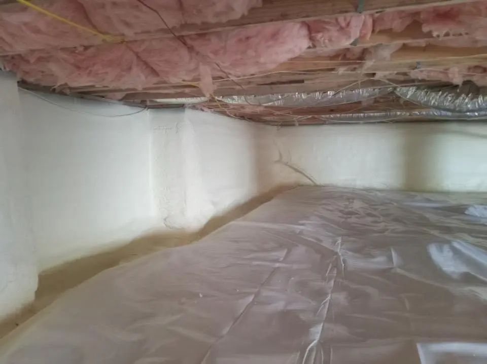 Crawl space encapsulation with closed-cell spray foam for Roof Leak Repair in Wharton